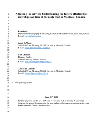 Adjusting the service? Understanding the factors affecting bus ridership over time at the route level in Montréal, Canada thumbnail