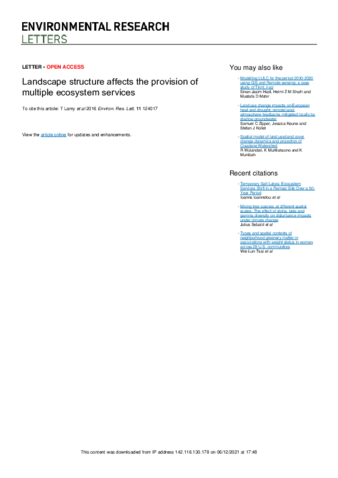 Landscape structure affects the provision of multiple ecosystem services thumbnail