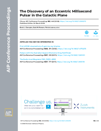 The Discovery of an Eccentric Millisecond Pulsar in the Galactic Plane thumbnail