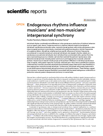 Endogenous rhythms influence musicians’ and non-musicians’ interpersonal synchrony thumbnail