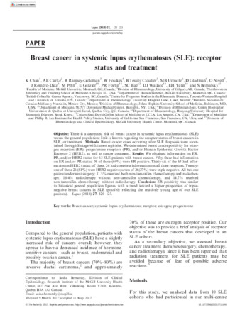 Breast cancer in systemic lupus erythematosus (SLE): receptor status and treatment thumbnail