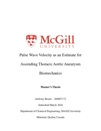 Pulse Wave velocity as an Estimate for Ascending Aortic Aneurysm Biomechanics thumbnail