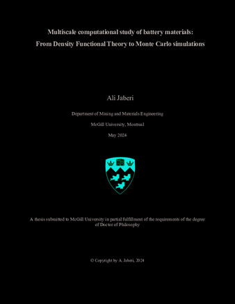 Multiscale computational study of battery materials: From Density Functional Theory to Monte Carlo simulations thumbnail