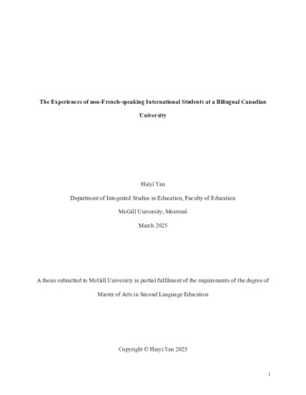The Experiences of non-French-speaking International Students at a Bilingual Canadian University thumbnail