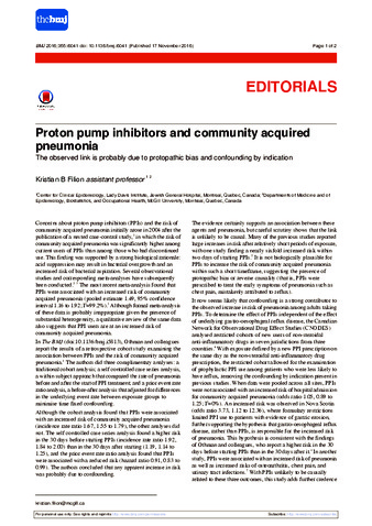 Proton pump inhibitors and community acquired pneumonia: The observed link is probably due to protopathic bias and confounding by indication thumbnail