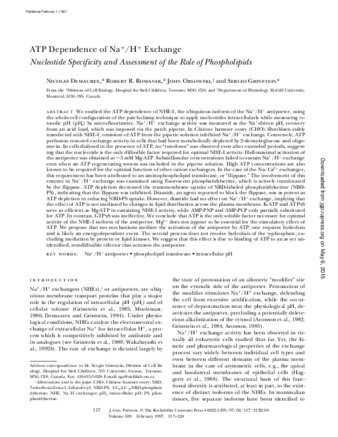 ATP dependence of Na+/H+ exchange: nucleotide specificity and assessment of the role of phospholipids thumbnail