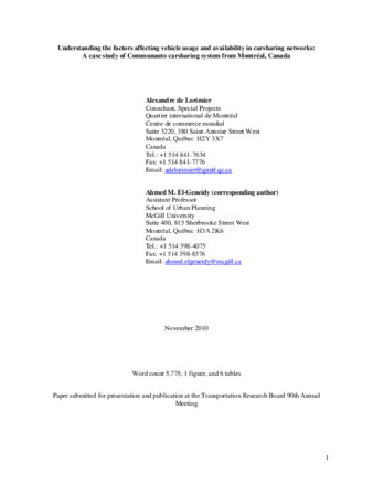 Understanding the factors affecting vehicle usage and availability in carsharing networks: A case study of Communauto carsharing system from Montréal, Canada  thumbnail