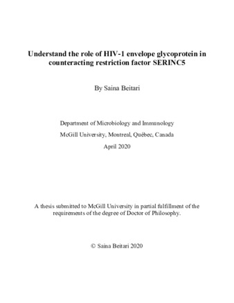 Understand the role of HIV-1 envelope glycoprotein in counteracting restriction factor SERINC5 thumbnail