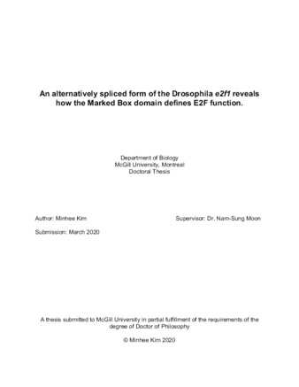 An alternatively spliced form of the Drosophila e2f1 reveals how the marked box domain defines E2F function thumbnail
