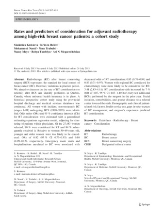 Rates and predictors of consideration for adjuvant radiotherapy among high-risk breast cancer patients: a cohort study thumbnail