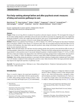 First help‑seeking attempt before and after psychosis onset: measures of delay and aversive pathways to care thumbnail