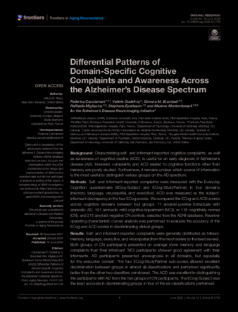 Differential patterns of domain-specific cognitive complaints and nosognosia across the Alzheimer’s disease spectrum thumbnail