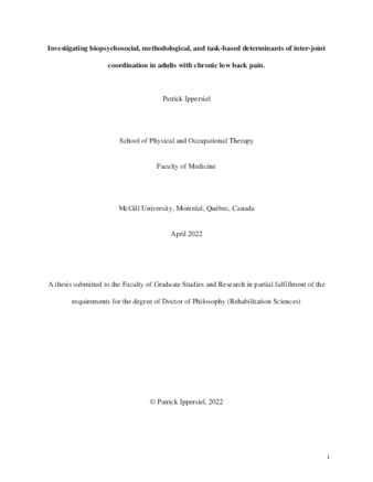 Investigating biopsychosocial, methodological, and task-based determinants of inter-joint coordination in adults with chronic low back pain. thumbnail