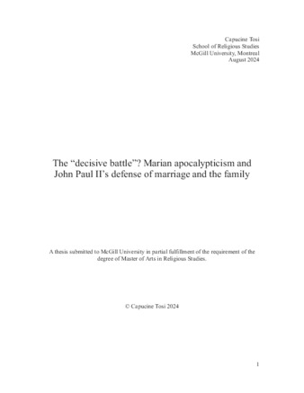 The Decisive Battle? Marian Apocalypticism and John Paul II's Defense of Marriage and the Family thumbnail