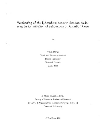 Weakening of the lithosphere beneath Scotian basin : prelude for initiation of subduction of Atlantic Ocean thumbnail