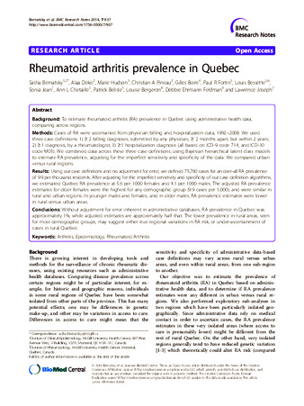 Rheumatoid arthritis prevalence in Quebec thumbnail