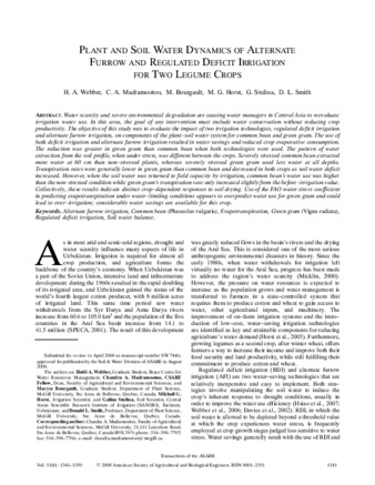 Plant and Soil Water Dynamics of Alternate Furrow and Regulated Deficit Irrigation for Two Legume Crops thumbnail