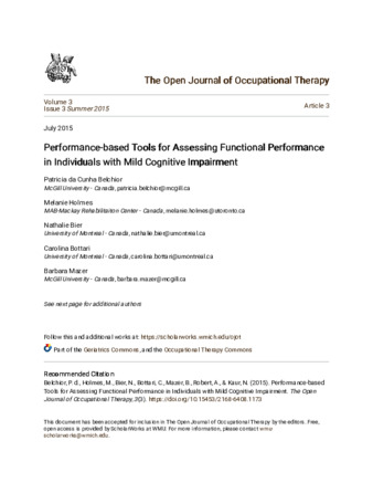 Performance-based T formance-based Tools for Assessing F ools for Assessing Functional P unctional Performance formance in Individuals with Mild Cognitive Impairment thumbnail