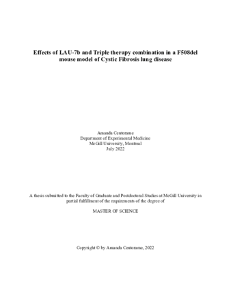 Effects of LAU-7b and Triple therapy combination in a F508del mouse model of Cystic Fibrosis lung disease thumbnail