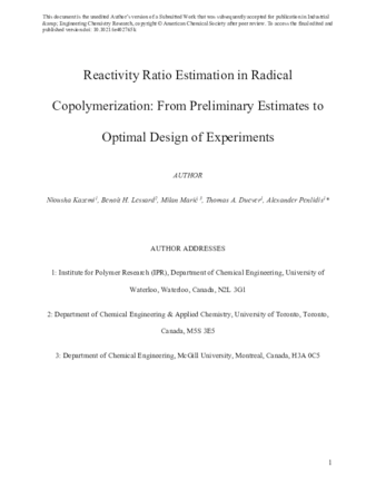 Reactivity Ratio Estimation in Radical Copolymerization: From Preliminary Estimates to Optimal Design of Experiments thumbnail