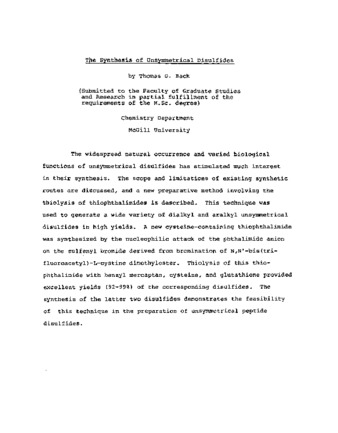 The synthesis of unsymmetrical disulfides. thumbnail