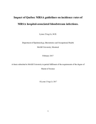 Impact of Québec MRSA guidelines on incidence rates of MRSA hospital-associated bloodstream infections thumbnail