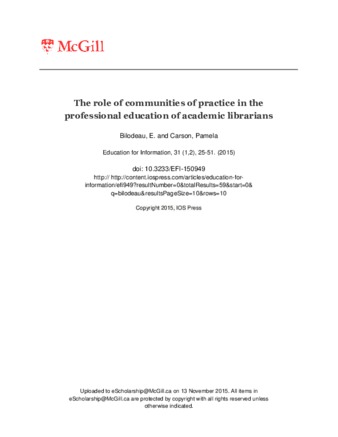 The role of communities of practice in the professional education of academic librarians thumbnail