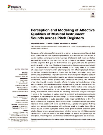 Perception and Modeling of Affective Qualities of Musical Instrument Sounds across Pitch Registers thumbnail