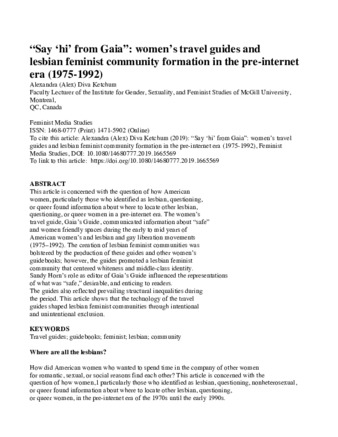 Say “Hi” From Gaia”: Women’s Travel Guides and Lesbian Feminist Community Formation in the Pre-Internet Era (1975-1992) thumbnail