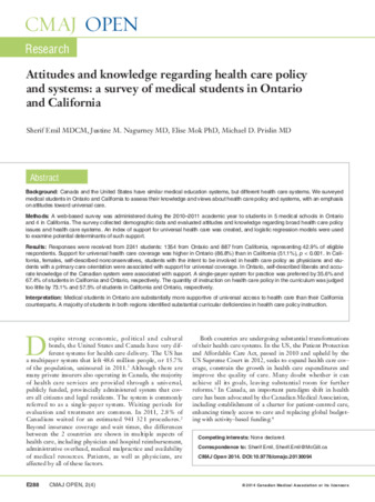 Attitudes and knowledge regarding health care policy and systems: a survey of medical students in Ontario and California thumbnail