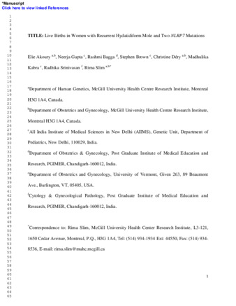 Live births in women with recurrent hydatidiform mole and two NLRP7 mutations thumbnail