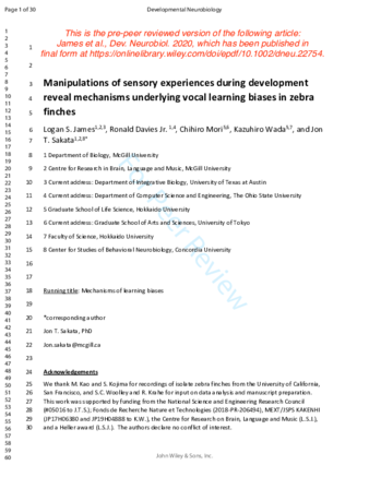 Manipulations of sensory experiences during development reveal mechanisms underlying vocal learning biases in zebra finches thumbnail