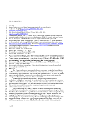  Age, sedimentology and deformation history of the Mesozoic Franciscan Accretionary Complex thumbnail