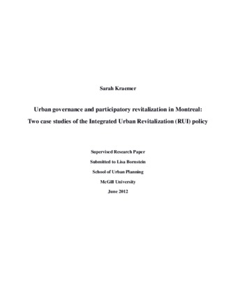 Urban governance and participatory revitalization in Montreal: two case studies of the integrated urban revitalization (RUI) policy thumbnail