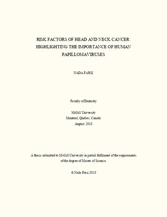 Risk factors of head and neck cancer: highlighting the importance of human papilloma viruses thumbnail