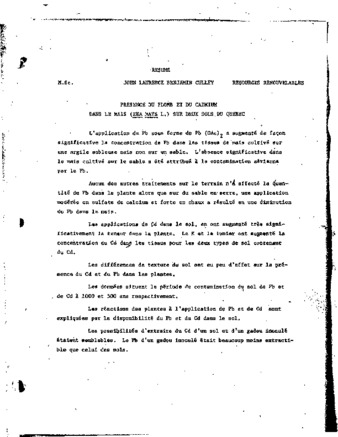 Lead and cadmium uptake by corn (Zea mays L.) from two Quebec soils. thumbnail