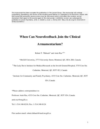 When Can Neurofeedback Join the Clinical Armamentarium? thumbnail