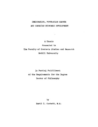 Immigration, population growth and Canadian economic development. thumbnail