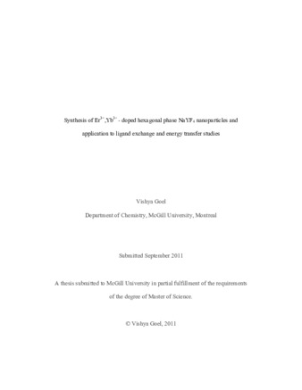 Synthesis of Er3+, Yb3+ - doped hexagonal phase NaYF4 nanoparticles and application to ligand exchange and energy transfer studies thumbnail