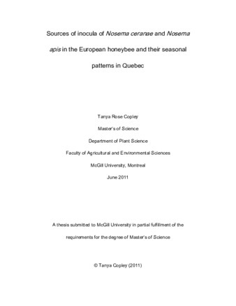 Sources of inocula of Nosema ceranae and Nosema apis in the European honeybee and their seasonal patterns in Québec thumbnail