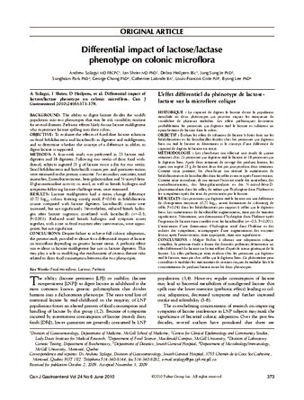 Differential Impact of Lactose/Lactase Phenotype on Colonic Microflora thumbnail