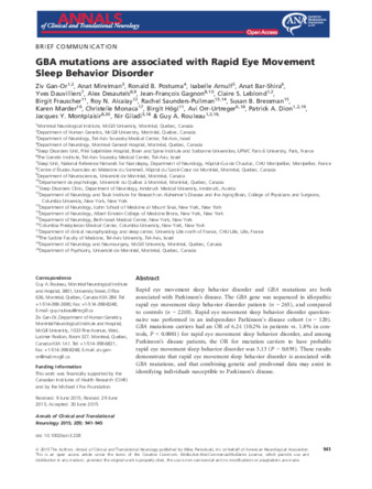 GBA mutations are associated with Rapid Eye Movement Sleep Behavior Disorder thumbnail