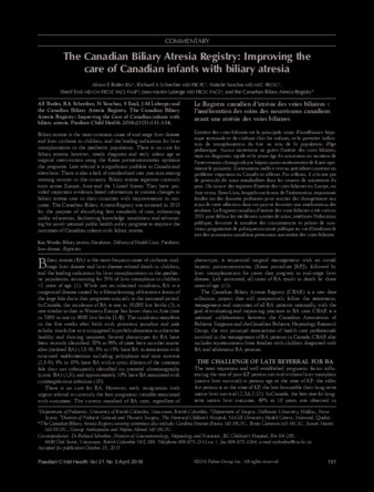 The Canadian Biliary Atresia Registry: Improving the care of Canadian infants with biliary atresia thumbnail