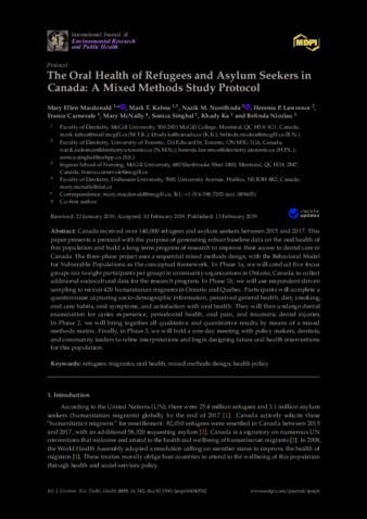 The Oral Health of Refugees and Asylum Seekers in Canada: A Mixed Methods Study Protocol thumbnail