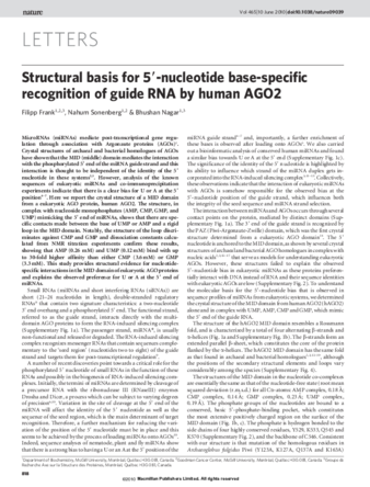 Structural basis for 5′-nucleotide base-specific recognition of guide RNA by human AGO2 thumbnail