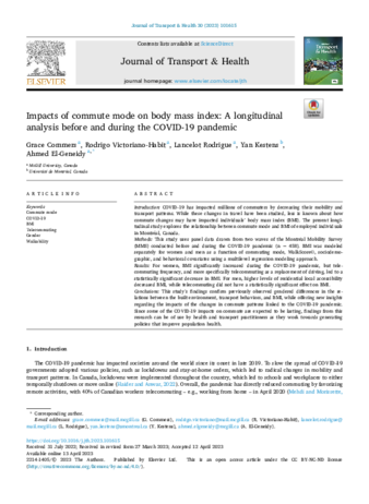 Impacts of commute mode on body mass index: A longitudinal analysis before and during the COVID-19 pandemic thumbnail