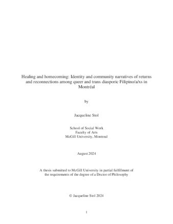 Healing and homecoming: Identity and community narratives of returns and reconnections among queer and trans diasporic Filipino/a/xs in Montréal thumbnail