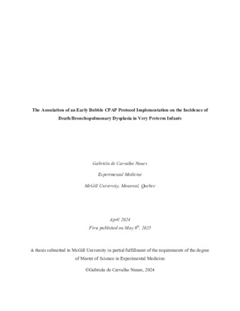 The Association of an Early Bubble CPAP Protocol Implementation on the Incidence of Death/Bronchopulmonary Dysplasia in Very Preterm Infants thumbnail