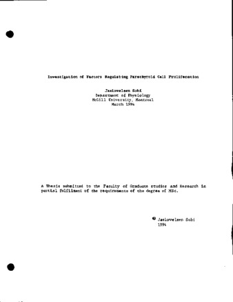 Investigation of factors regulating parathyroid cell proliferation thumbnail