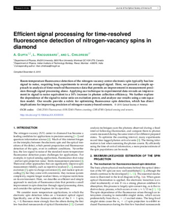 Efficient signal processing for time-resolved fluorescence detection of nitrogen-vacancy spins in diamond thumbnail